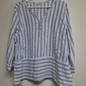 Liz Claiborne Striped Linen Cotton Blend Tunic Shirt Blouse Boho Boxy